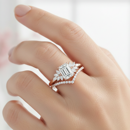 1.50 Ct Emerald Cut Lab-Grown Engagement Ring Set