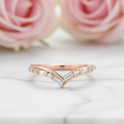 0.195 ct Art Deco Baguette  Lab-Grown Curved Wedding Band