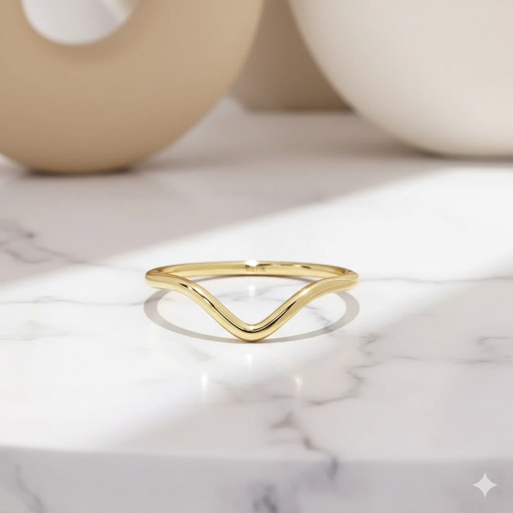 14K Yellow Gold V-Shaped Ring Minimalist Chevron Band
