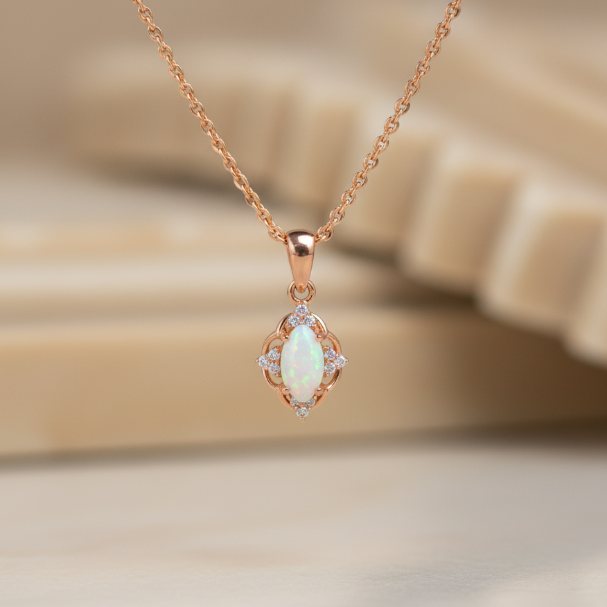 14K Gold Oval Opal Pendant Necklace – Dainty Jewelry