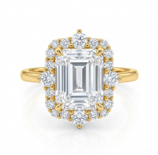 3.50 ct Emerald Lab-Grown Engagement Ring – Vintage Yellow Gold
