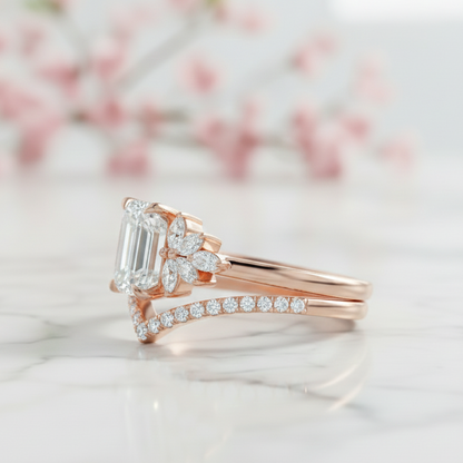 1.50 Ct Emerald Cut Lab-Grown Engagement Ring Set
