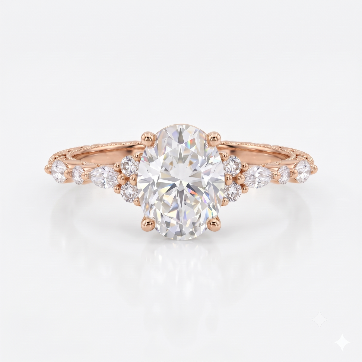 1.25 ct Oval Lab Grown Diamond Engagement Ring • Rose Gold Cluster Bridal Ring