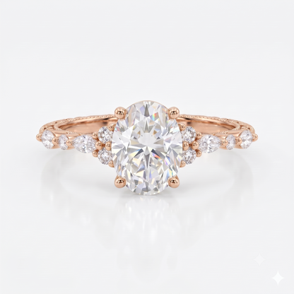 1.25 ct Oval Lab Grown Diamond Engagement Ring • Rose Gold Cluster Bridal Ring