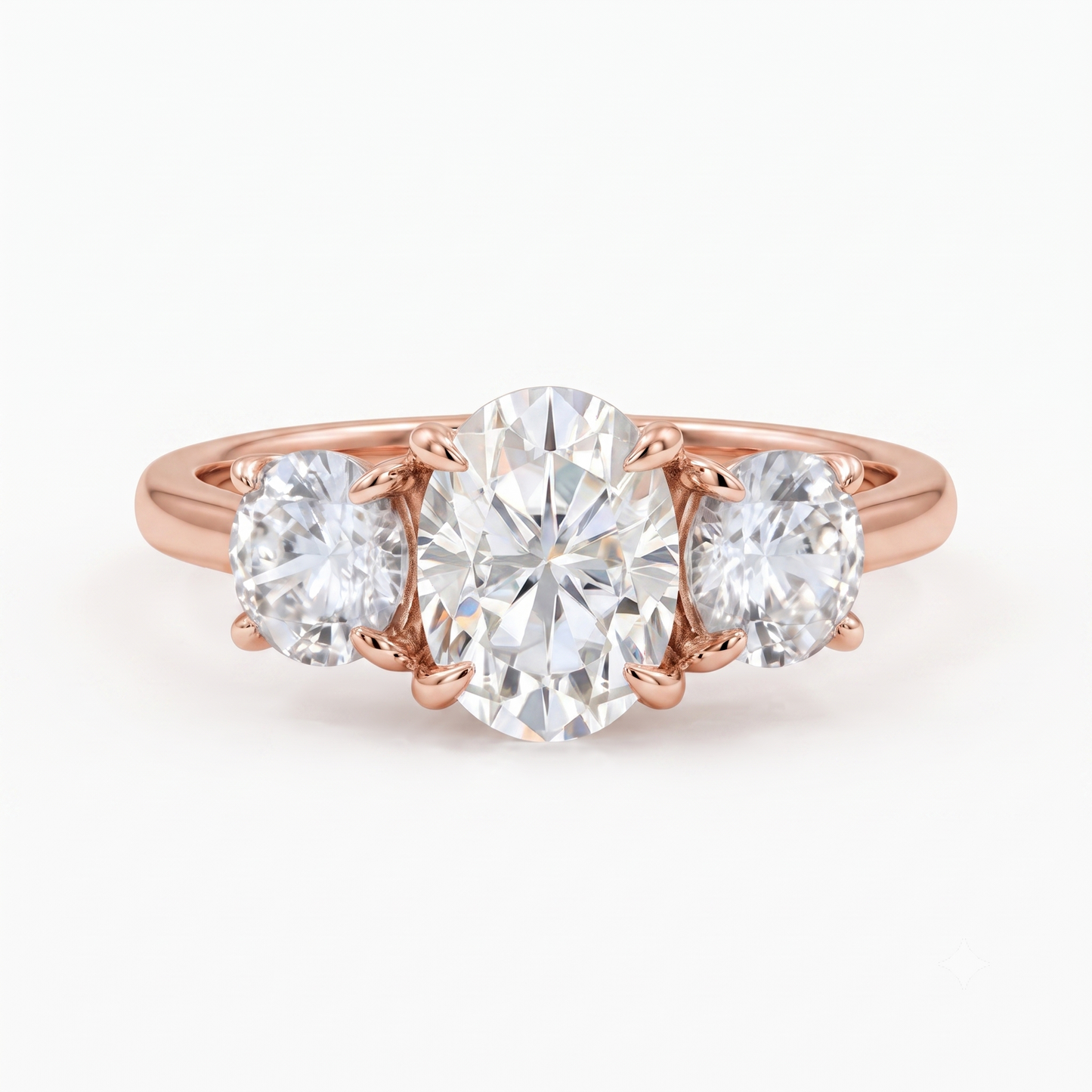 1.00 ct Oval Lab Grown Diamond Engagement Ring • Unique 3-Stone White Gold Cluster Ring