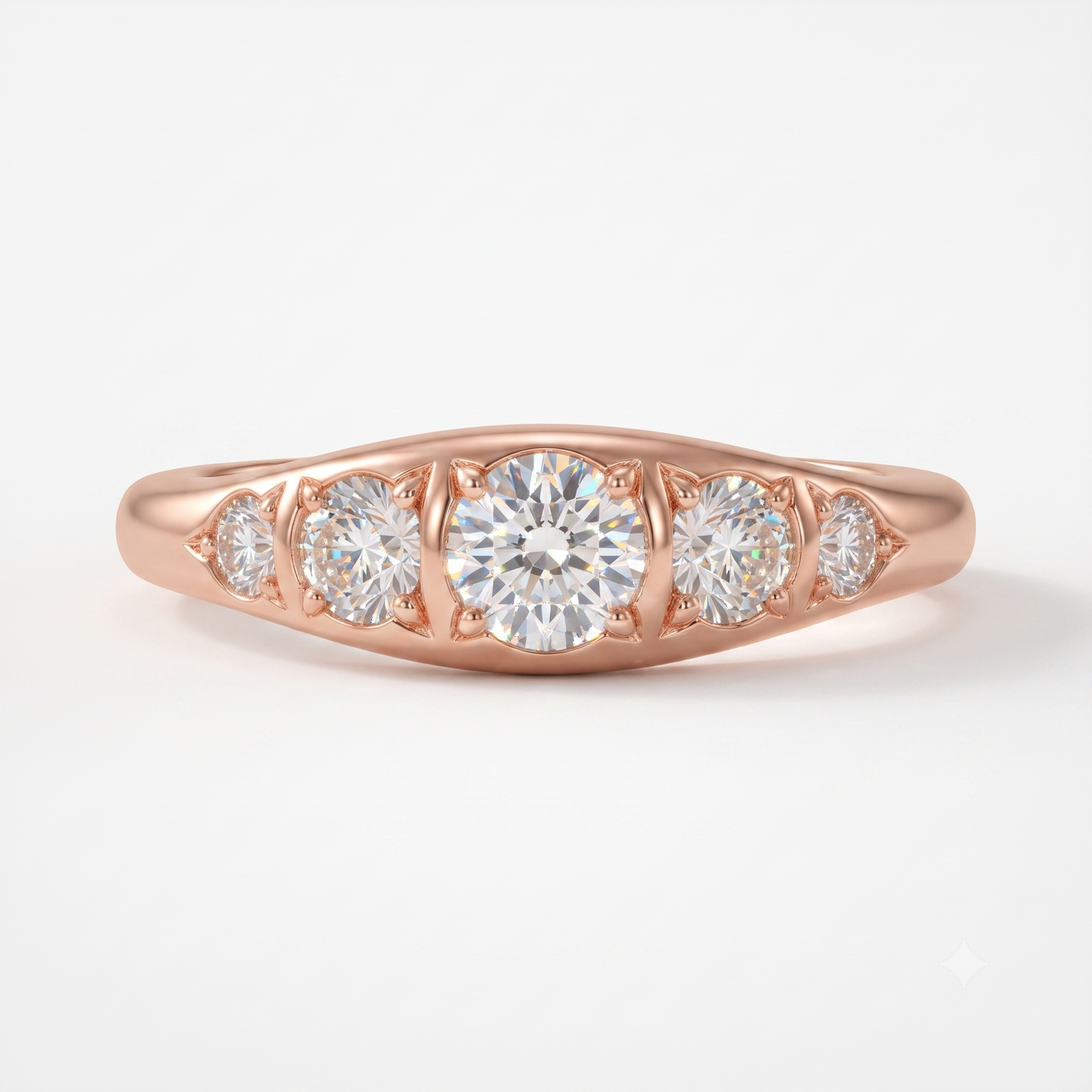 0.120 ct Five Stone Lab Grown Diamond Ring, 14K Gold Diamond Wedding Band