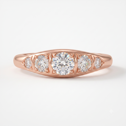 0.120 ct Five Stone Lab Grown Diamond Ring, 14K Gold Diamond Wedding Band