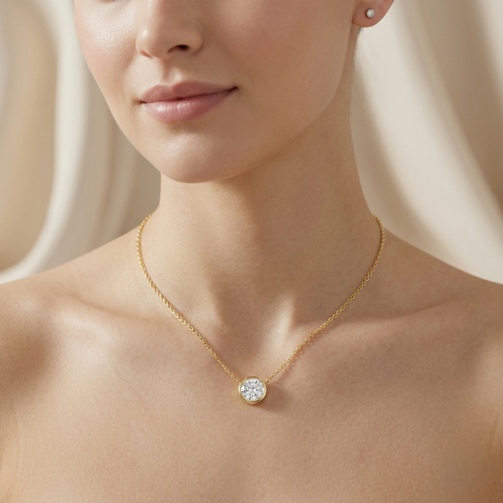 1.00ct Dainty Round Cut Lab-Grown Diamond Bezel Necklace