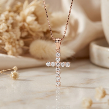 0.440 ct 14K White Gold Dainty Lab-Grown Cross Pendant Necklace