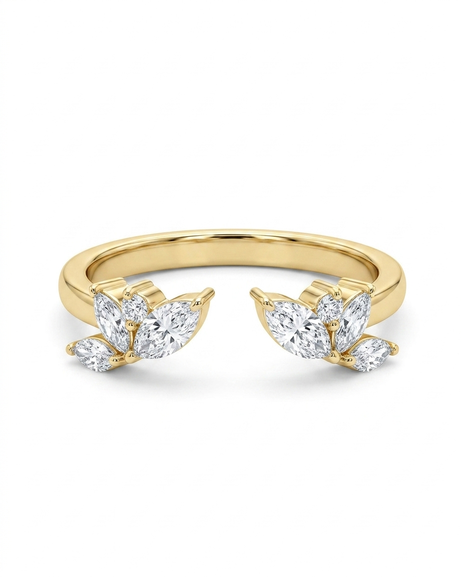 Vintage marquise Lab-Grown cluster curved wedding ring band