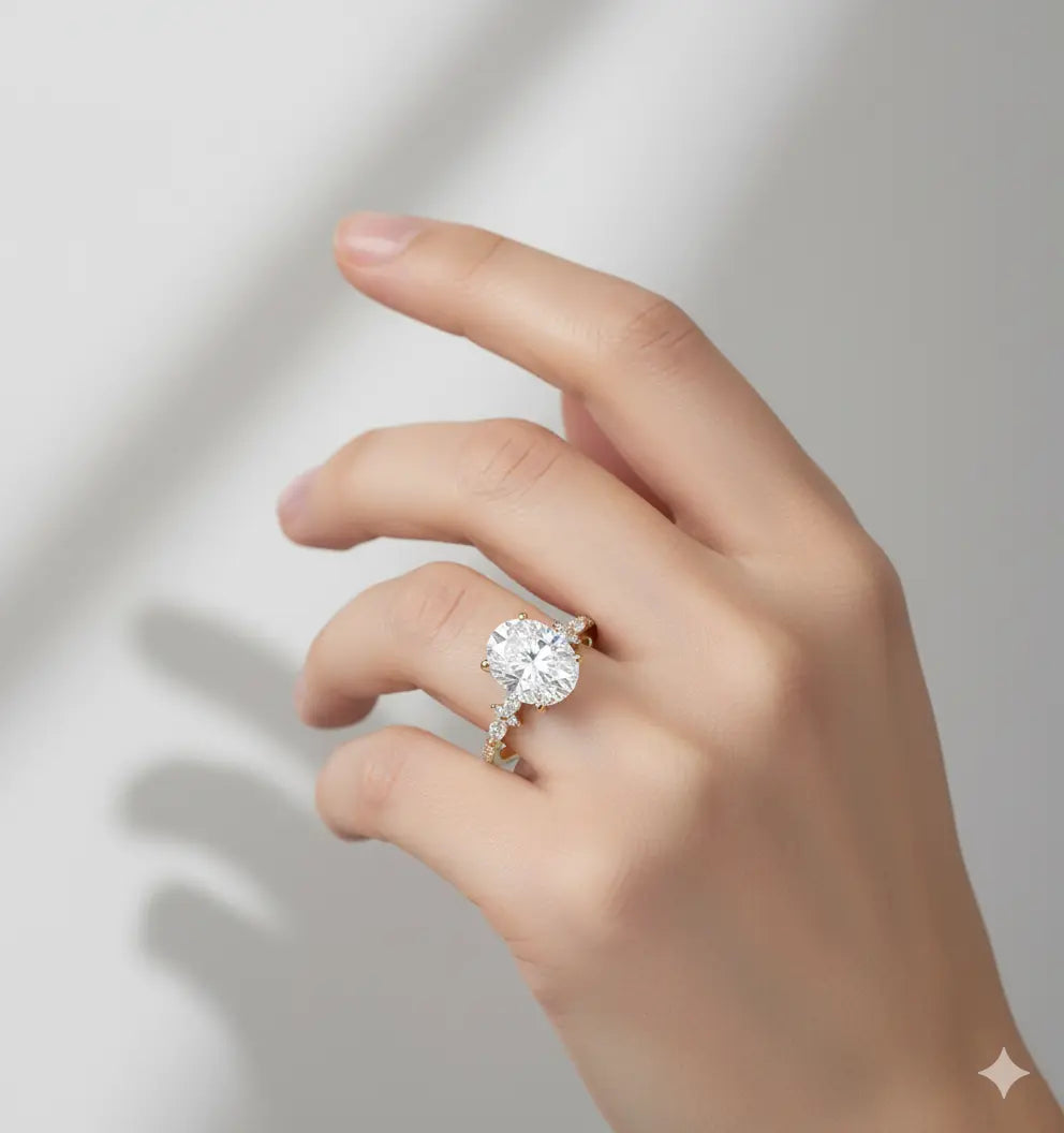 2.800 ct Vintage Oval Engagement Ring, 14K Solid Yellow Gold