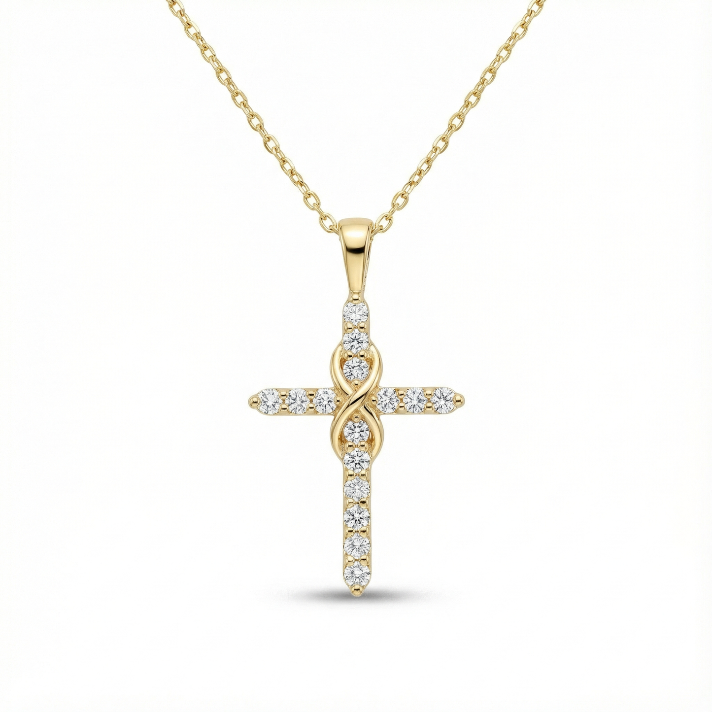 0.150 Ct 14K Solid Gold Lab-Grown Cross Necklace