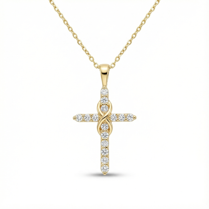 0.150 Ct 14K Solid Gold Lab-Grown Cross Necklace