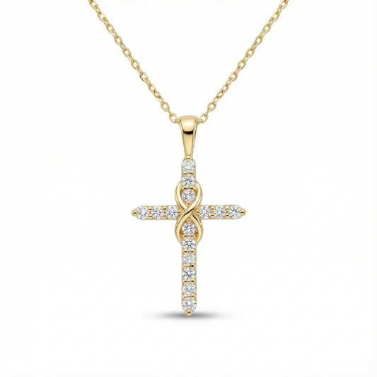 0.150 Ct 14K Solid Gold Moissanite Cross Necklace