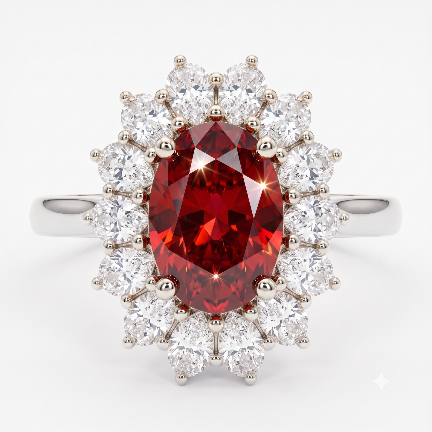 4.400CT Red Oval Cut Diamond Floral Halo Engagement Ring