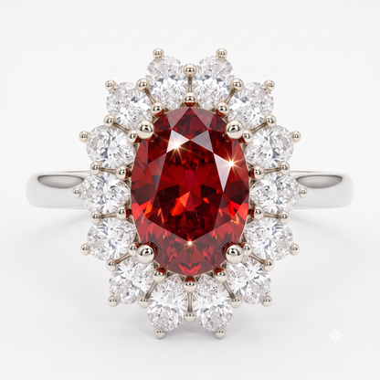4.400CT Red Oval Cut Diamond Floral Halo Engagement Ring