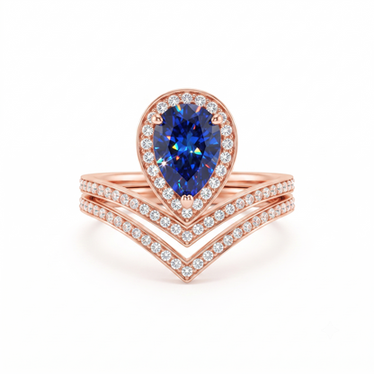 Vintage Pear Cut Cluster Blue Engagement Ring