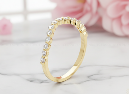 0.390Ct Lab Grown Diamond Floating Bubble Prong Band Curved Wedding Band