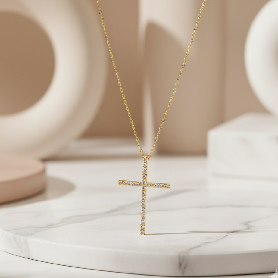0.120 Ct Lab-Grown Diamond Cross Necklace – 14K Rose Gold