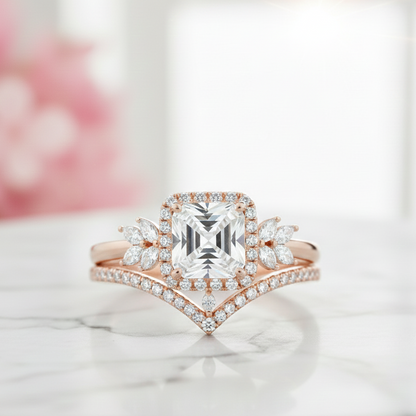 1.60 Ct Asscher Cut Lab-Grown Engagement Ring Set