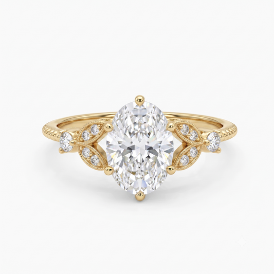 1.320 Ct Oval Lab Diamond Ring – Vintage Art-Deco Engagement Piece