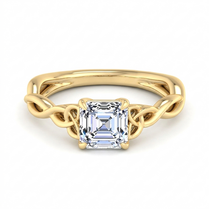 Stylish 1.50ct Asscher Cut Lab Grown Diamond Ring with Infinity Twist