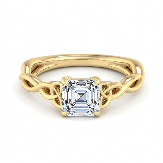 Stylish 1.50ct Asscher Cut Lab Grown Diamond Ring with Infinity Twist