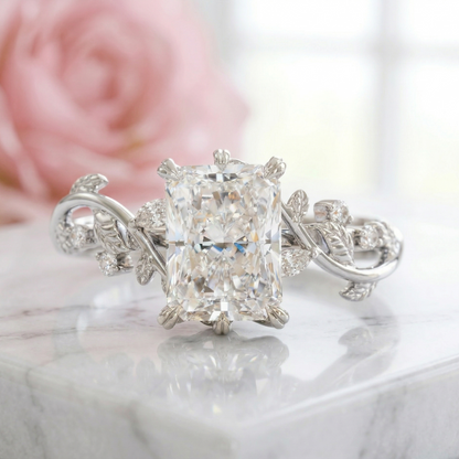 2.100ct Radiant Cut Lab Grown Diamond Leaf Engagement Ring