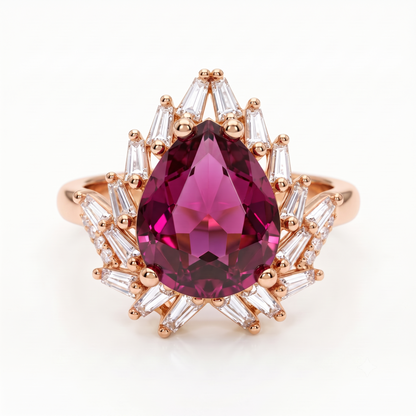 6.00 CT Pear Cut Ruby Lab Grown Diamond Halo Engagement Ring