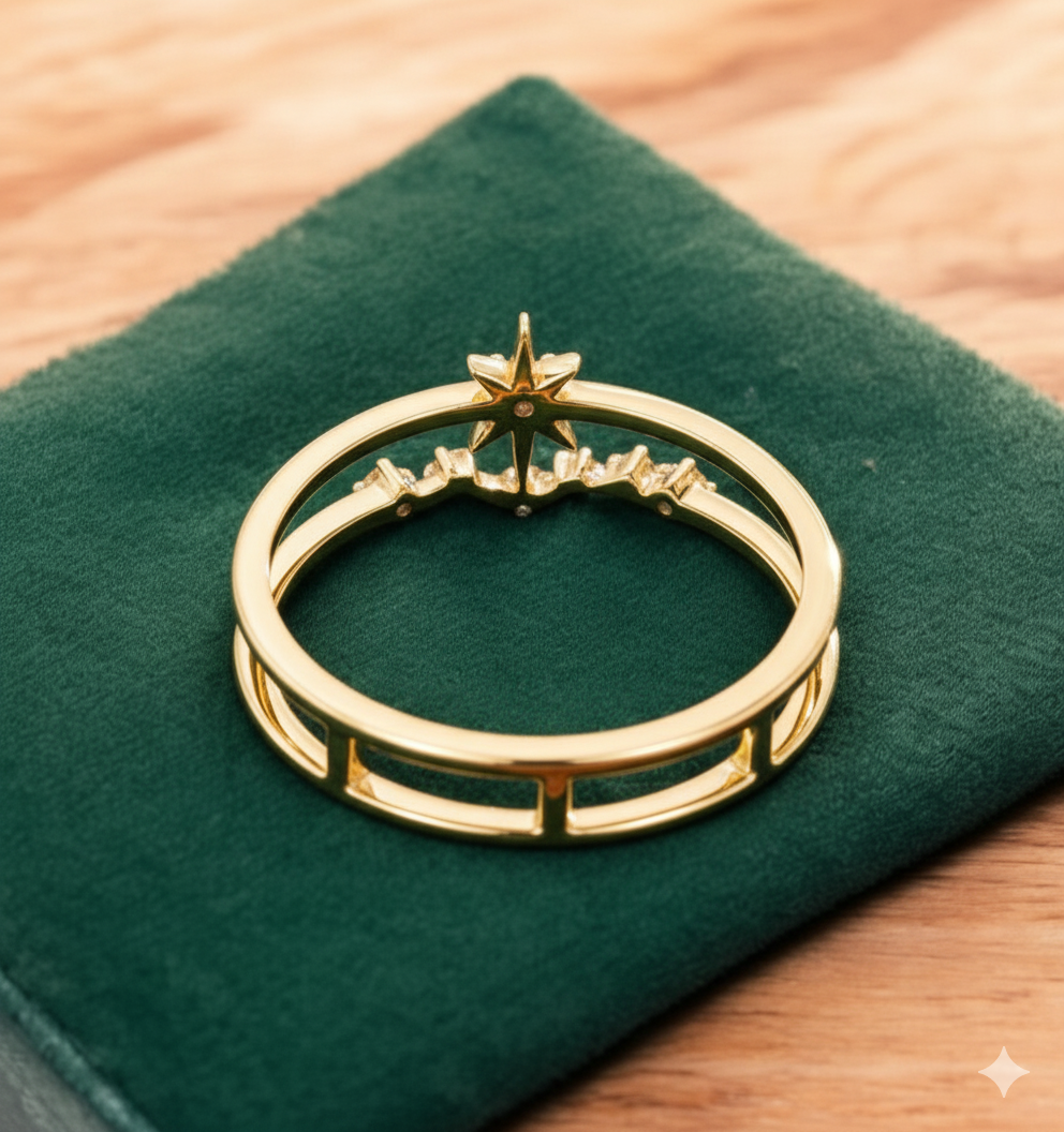 0.120ct Starburst Lab Grown Diamond Ring , Double Band Engagement Ring