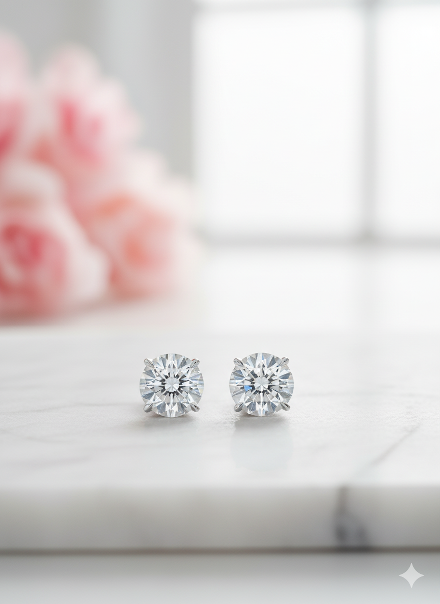1/2ct Lab Grown Diamond Stud Earrings • 14K Yellow Gold Dainty Solitaire Earrings