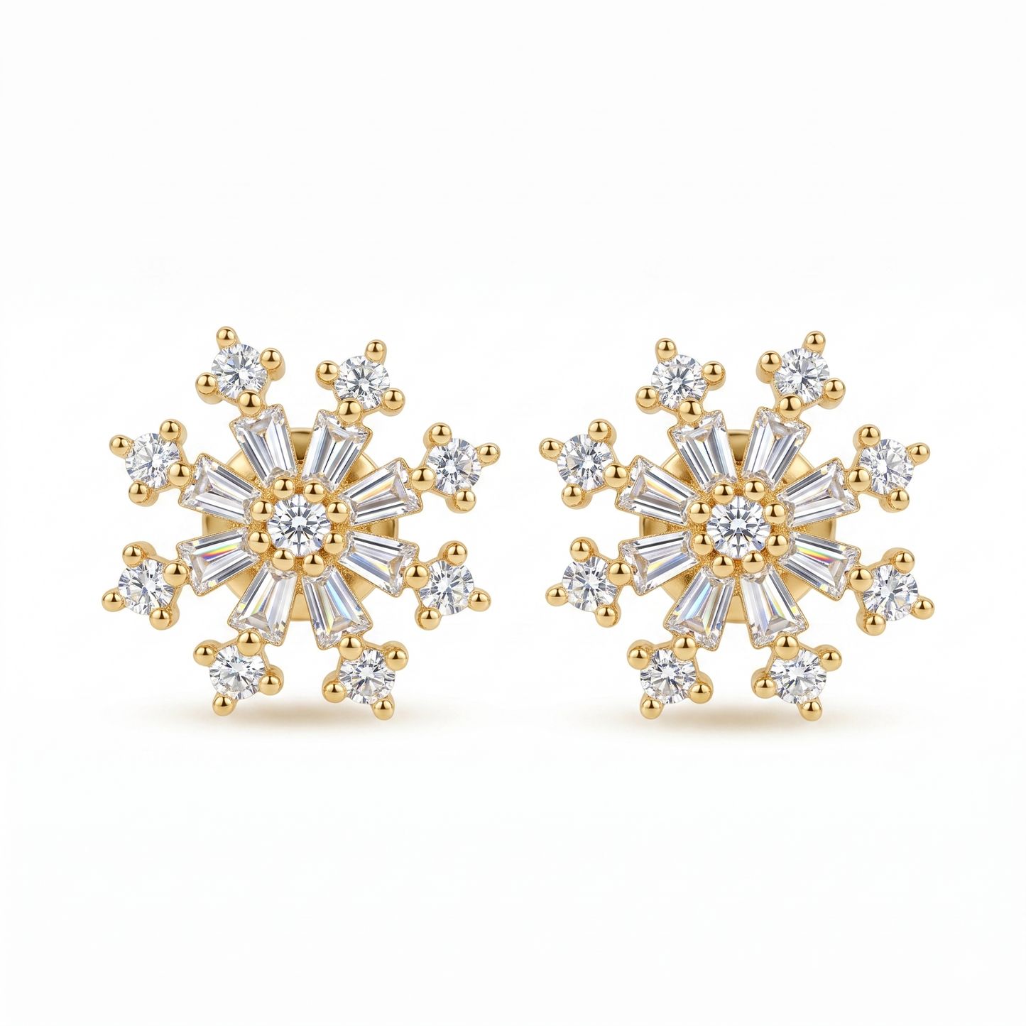 14k Floral Design Baguette & Round Diamond Stud Earrings for her  59