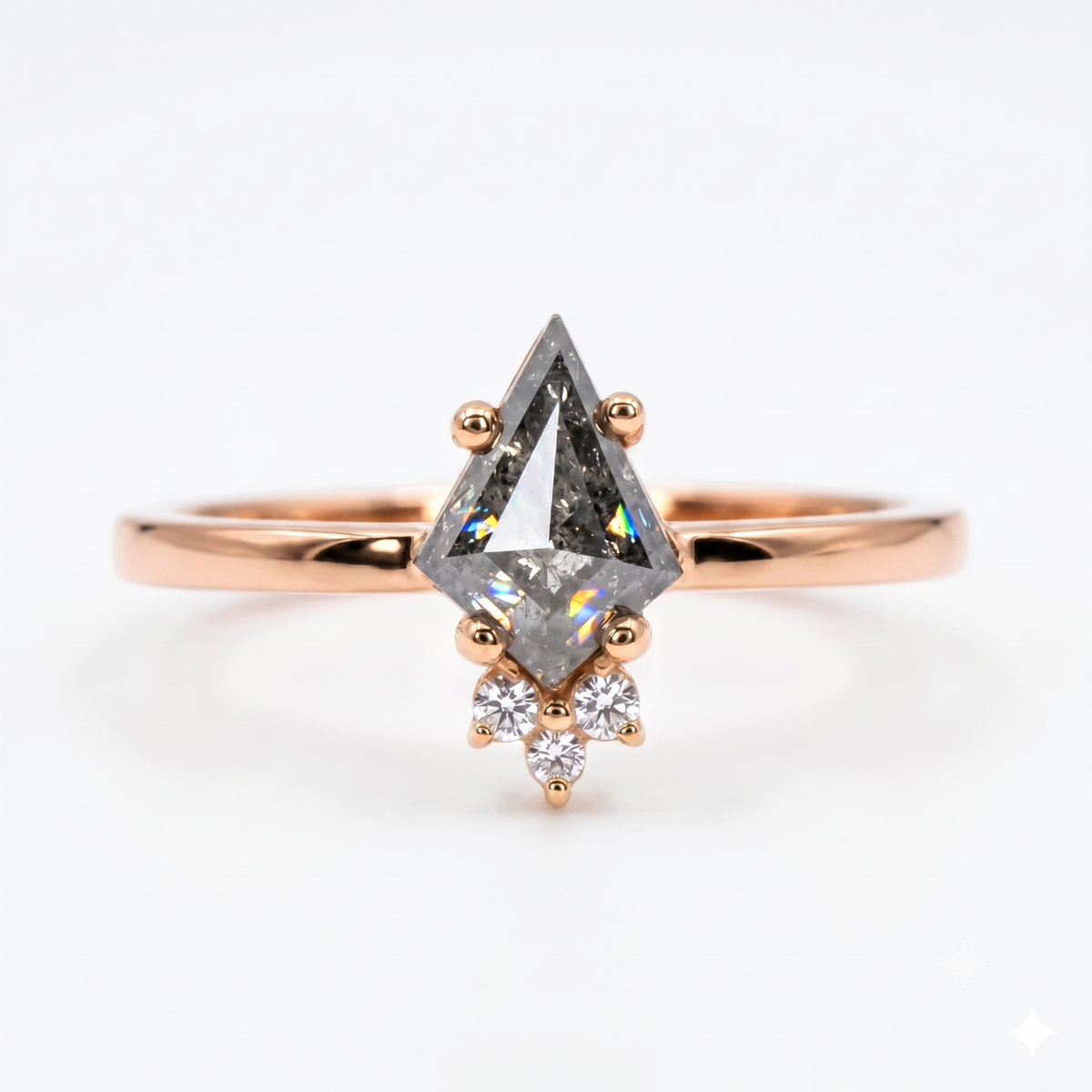 0.70ct Kite cut salt and pepper Engagement Diamond Ring
