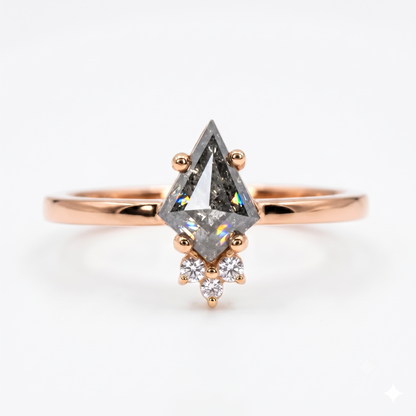 0.70ct Kite cut salt and pepper Engagement Diamond Ring