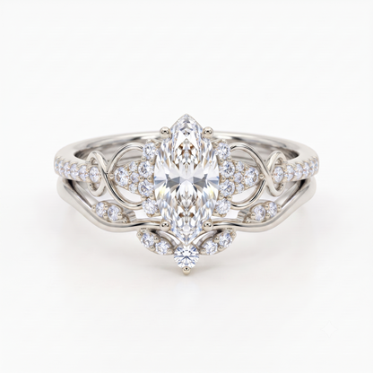 1.582ct Marquise Cut Lab Grown Diamond Engagement Bridal Ring Set