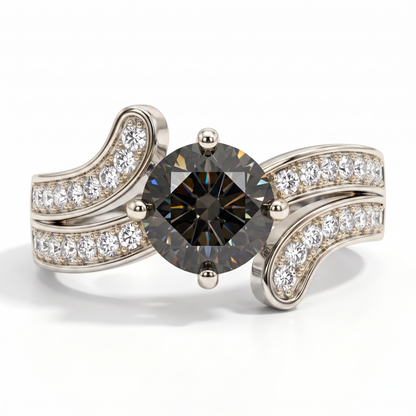 1.150ct Round Cut Lab Grown Black Diamond Engagement Ring