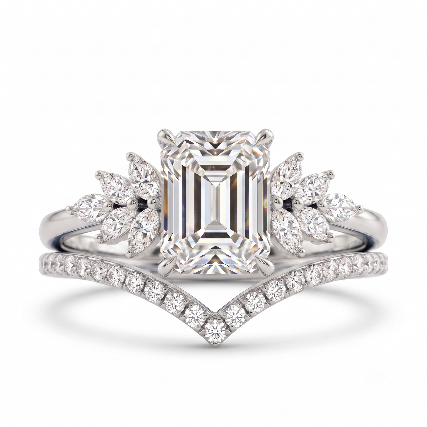 1.60 ct Emerald Cut Lab-Grown Engagement Ring Set