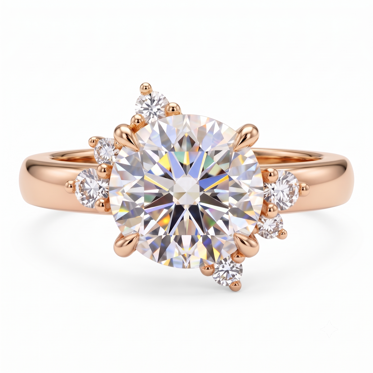 1.00ct Round Cut Lab Grown Diamond  Floral Cluster Engagement Ring