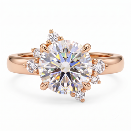 1.00ct Round Cut Lab Grown Diamond  Floral Cluster Engagement Ring
