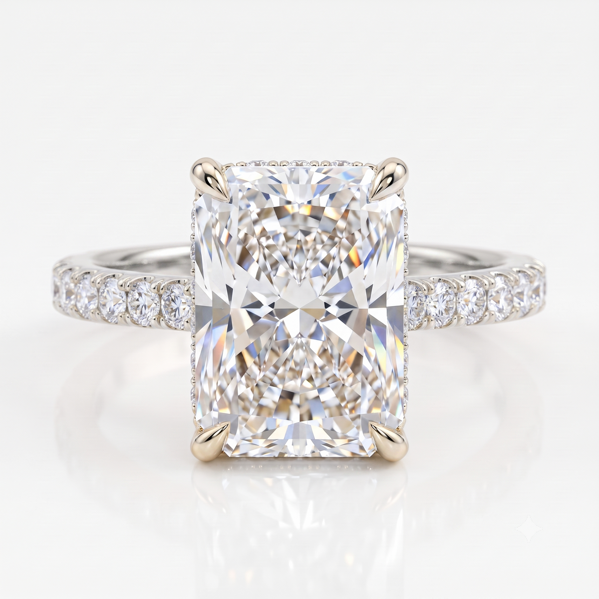 4 Carat Radiant Cut Engagement Ring Pave Solitaire