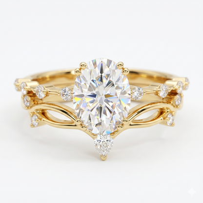 1.900ct Oval cut lab grown Diamond engagement ring set Pear Curved Band