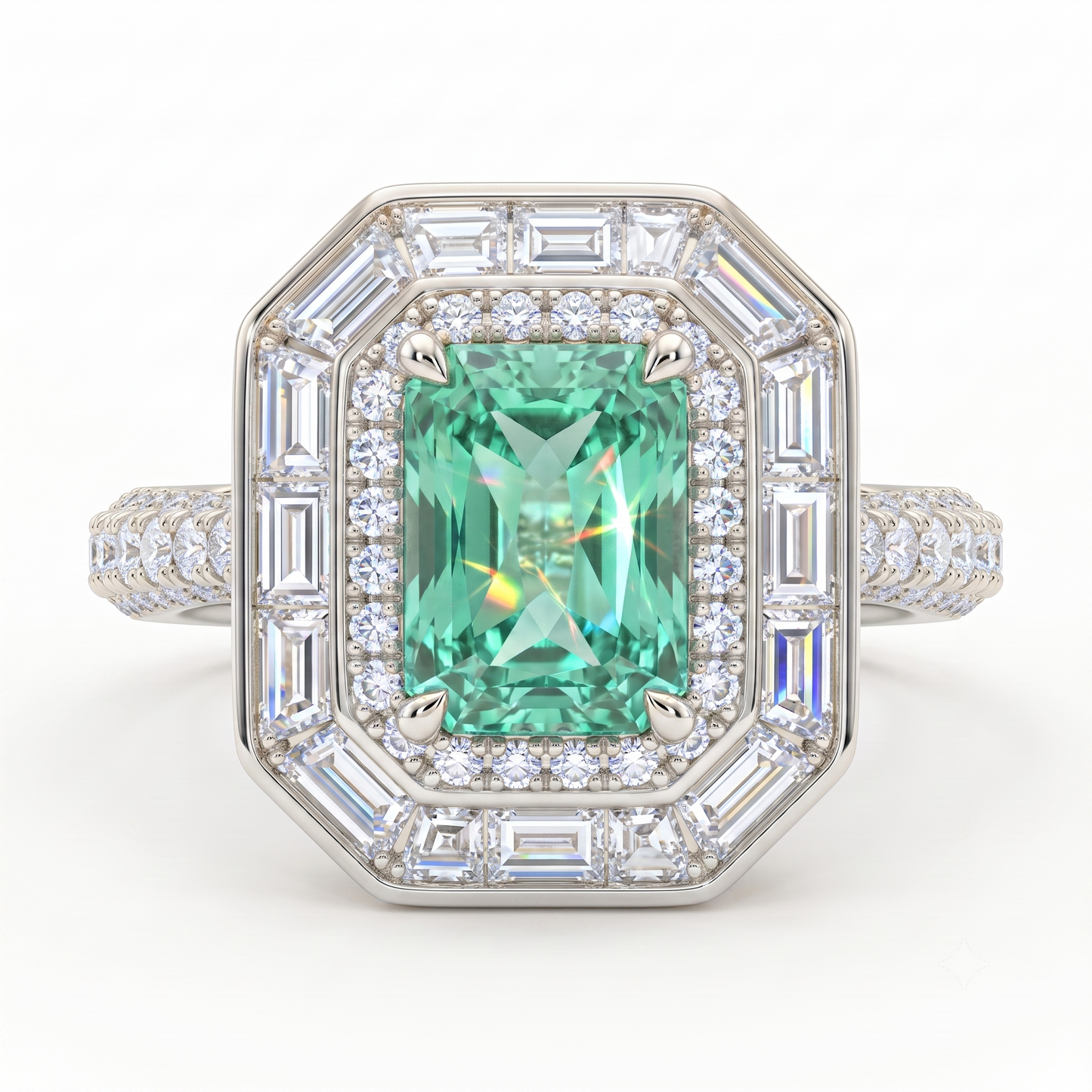 4.00 CT Radiant Cut Emerald Lab Grown Diamond Halo Engagement Ring