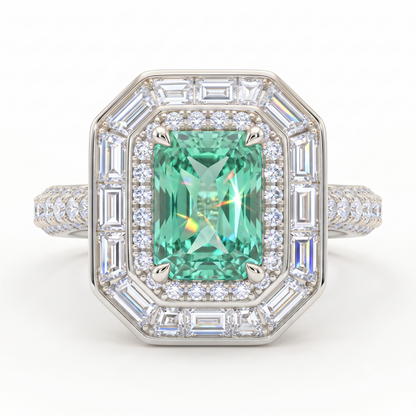 4.00 CT Radiant Cut Emerald Lab Grown Diamond Halo Engagement Ring