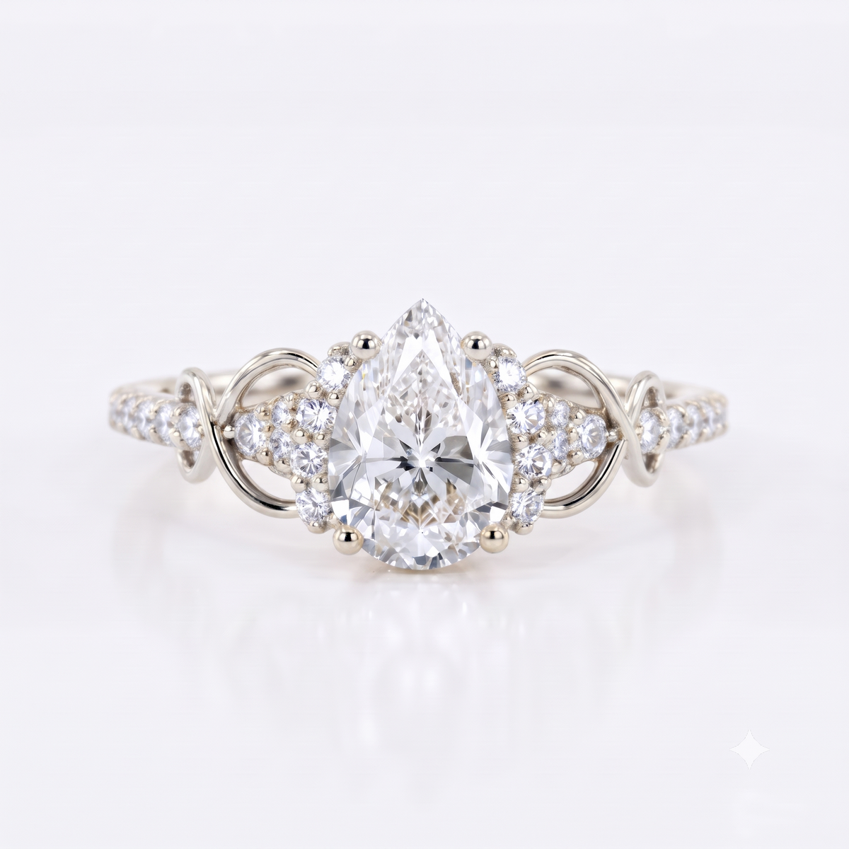 1.00CT Pear Cut Lab Grown Diamond Floral Engagement Ring