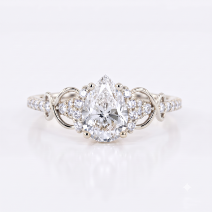 1.00CT Pear Cut Lab Grown Diamond Floral Engagement Ring