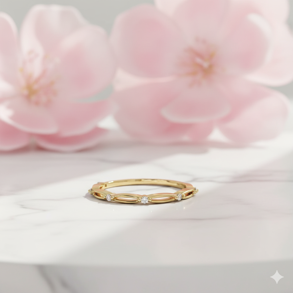 Lab Grown Diamond Floral Band • 14K Gold Marquise Open Design Ring