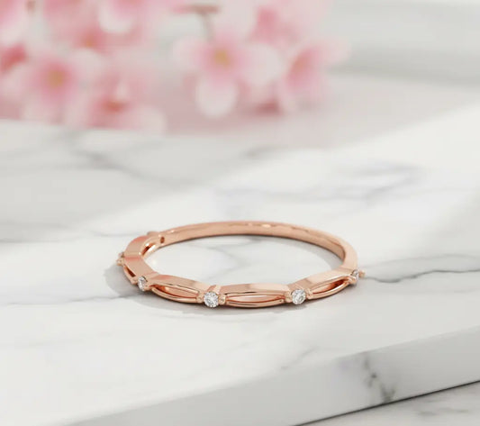 Floral Diamond Band Ring – 14K Gold Lab-Grown Marquise Design