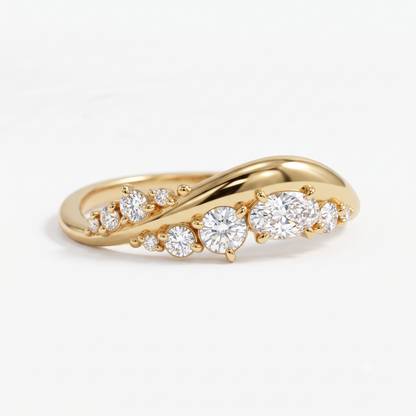 0.500 ct Oval & Round Cut Lab Grown Diamond Curved Wedding Band