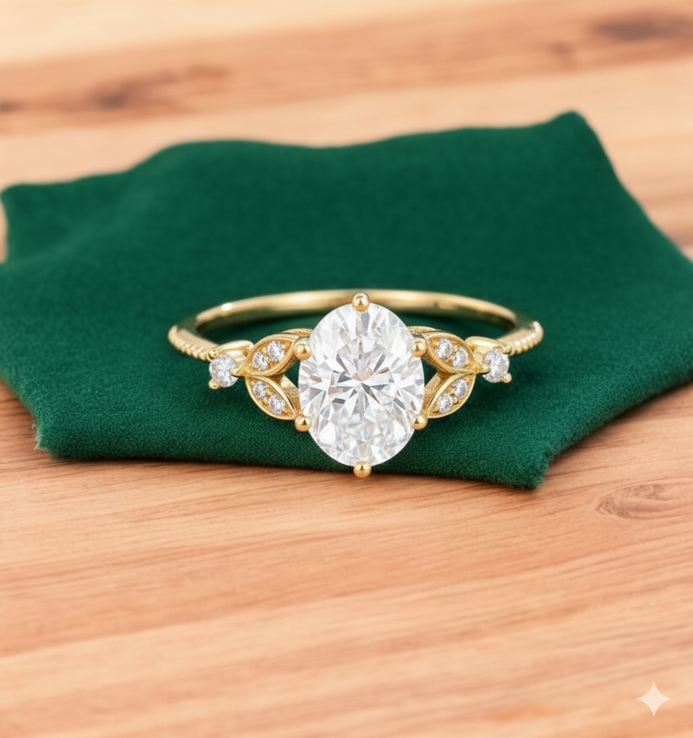 1.320ct  Oval Lab Grown Diamond Engagement Ring • Vintage Art Deco Diamond Ring