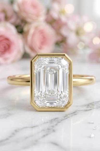 2 CT Emerald Cut Lab Diamond Bezel Engagement Ring